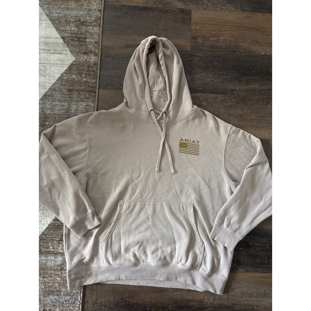 Ariat Mens XXL Tan Land of the Free Camo Logo Pullover Hoodie Sweatshirt